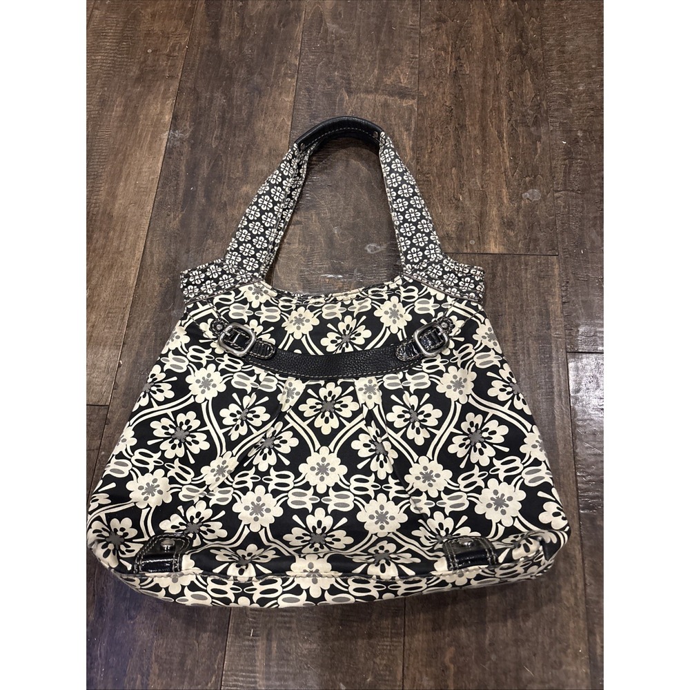 FOSSIL Vintage Women's Shoulder Bag Purse ~HOBO~Black And Cream~Quilted~Floral